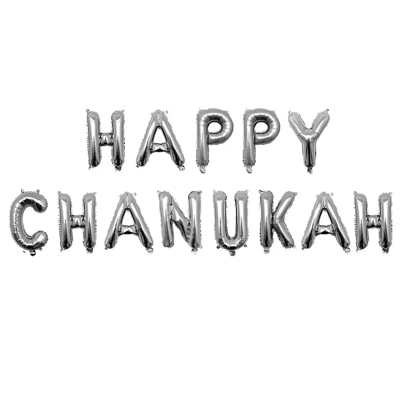 בלוני אותיות "HAPPY HANUKKAH" לחנוכה – זהב, כסף או רוז גולד