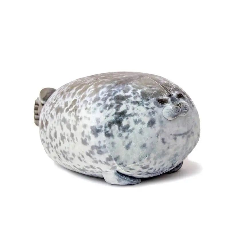 Round seal plush pillow seen from the side