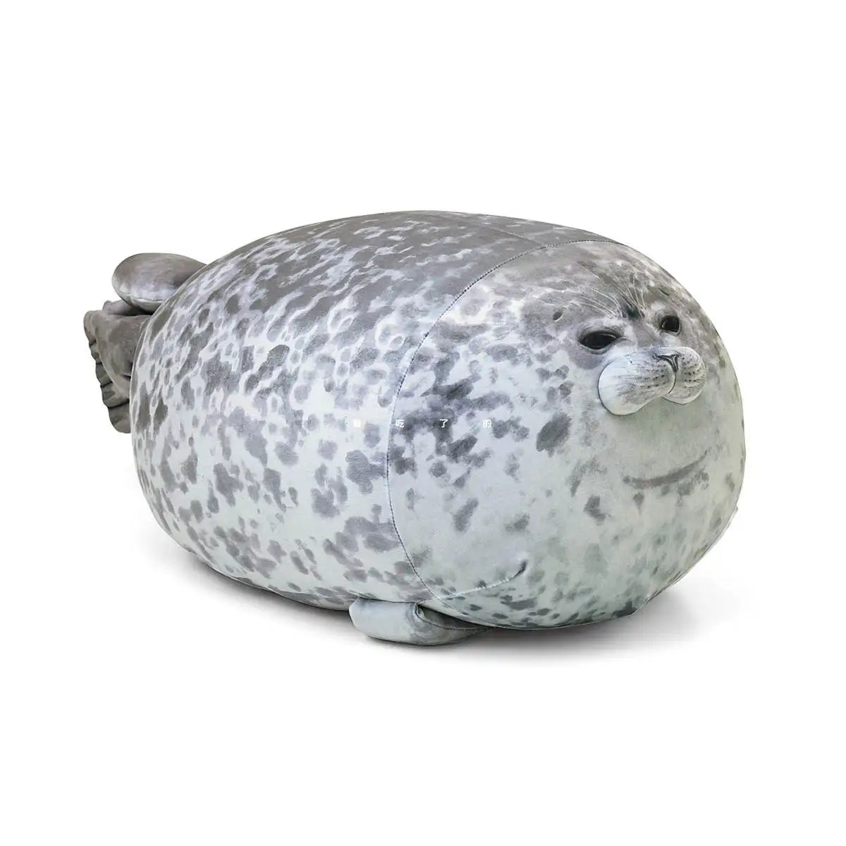 Chubby seal plush pillow viewed from above