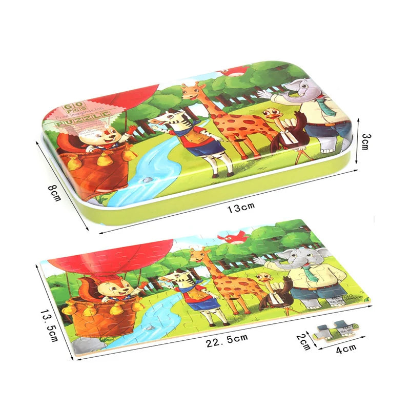פאזל עץ 60 חלקים בקופסת פח – 12 נושאים – תמונה 3