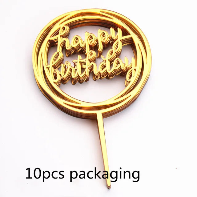 טופר "Happy Birthday" לעוגה מאקריליק – זהב, כסף או שחור – תמונה 7