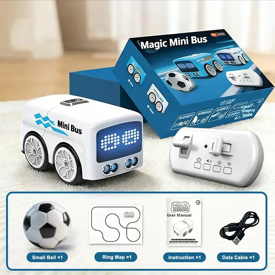 Remote control and mini bus toy side by side