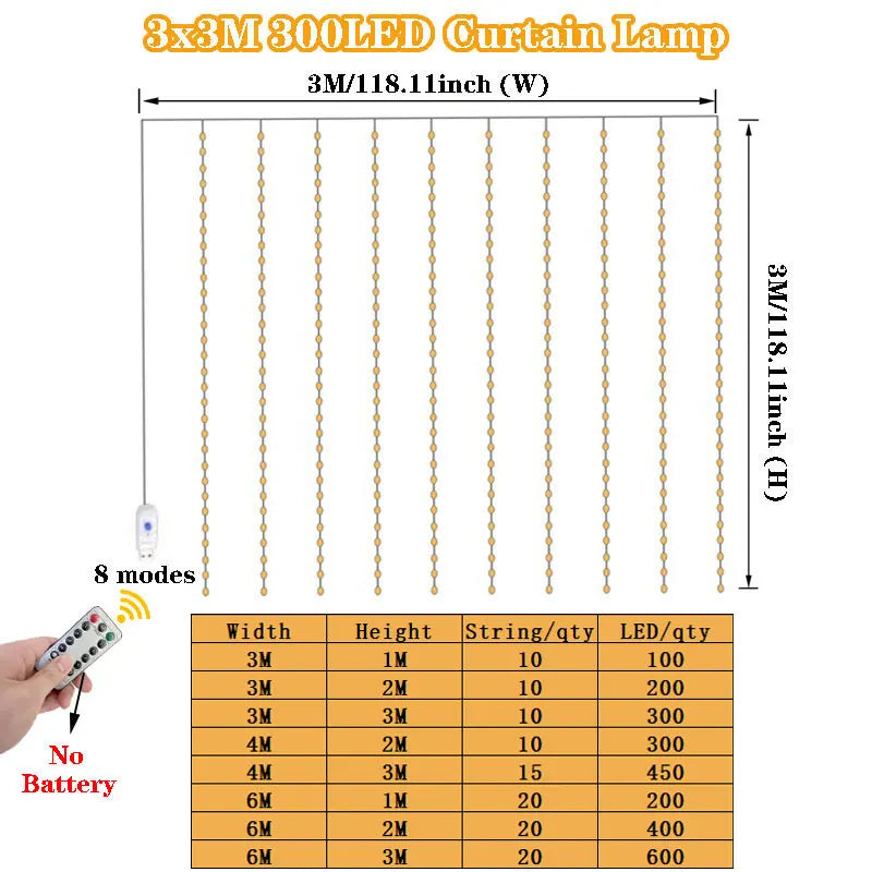 וילון אורות לד לסילבסטר עם שלט – USB – תמונה 5