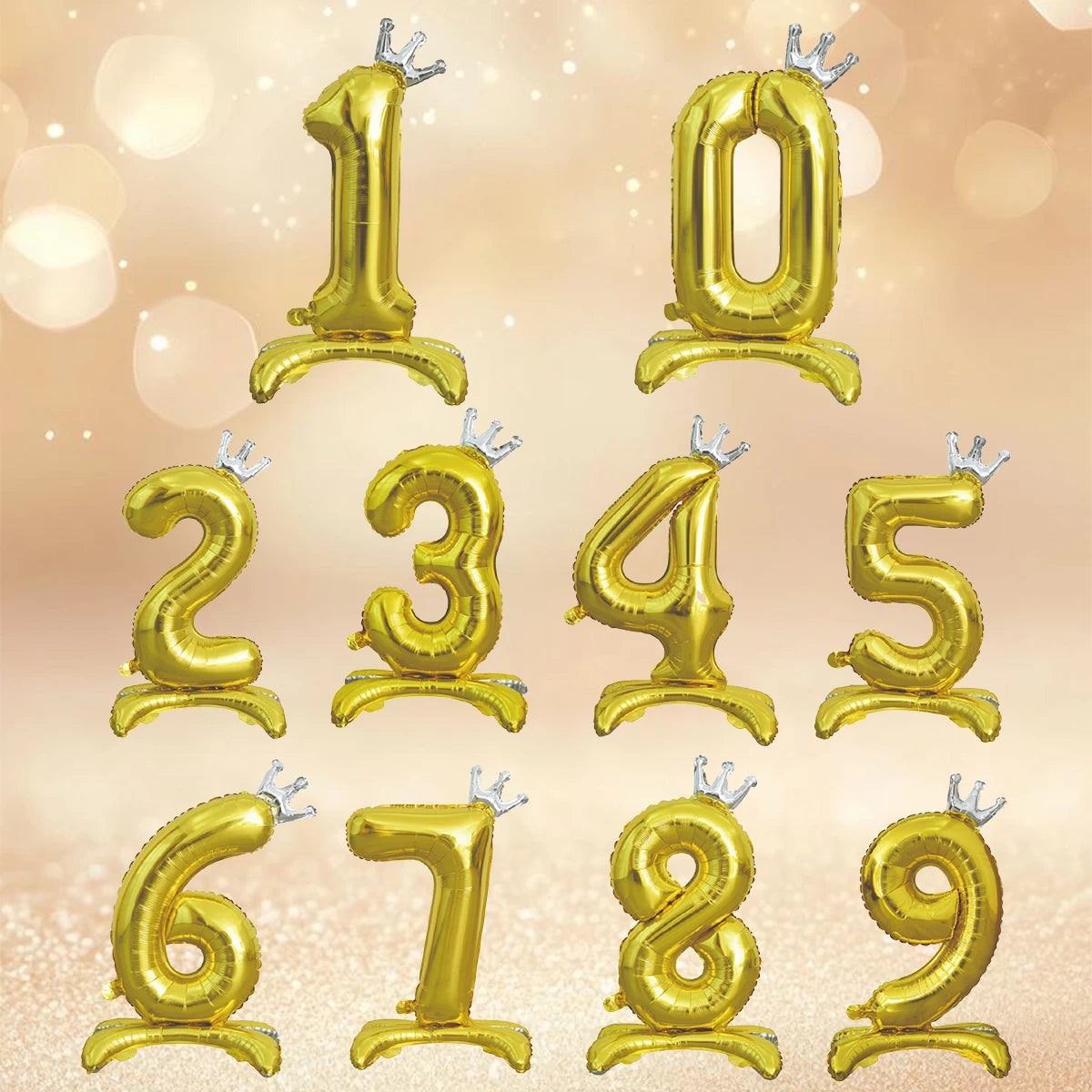 בלון ספרה זהב עם כתר ובסיס עומד – 100 ס״מ – תמונה 6