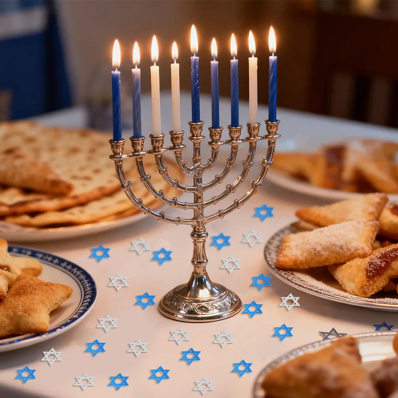 קונפטי מגני דוד לשולחן החנוכה – כחול וכסף – תמונה 5