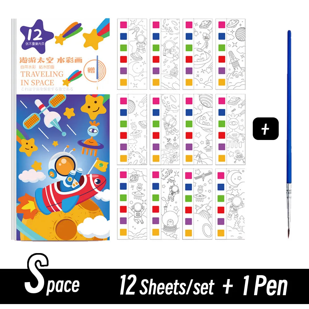 חוברת צבעי מים עם מכחול – 12 דפים – תמונה 7