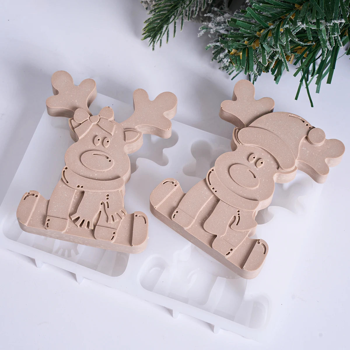 Empty reindeer couple silicone mold with detailed 3D cavities