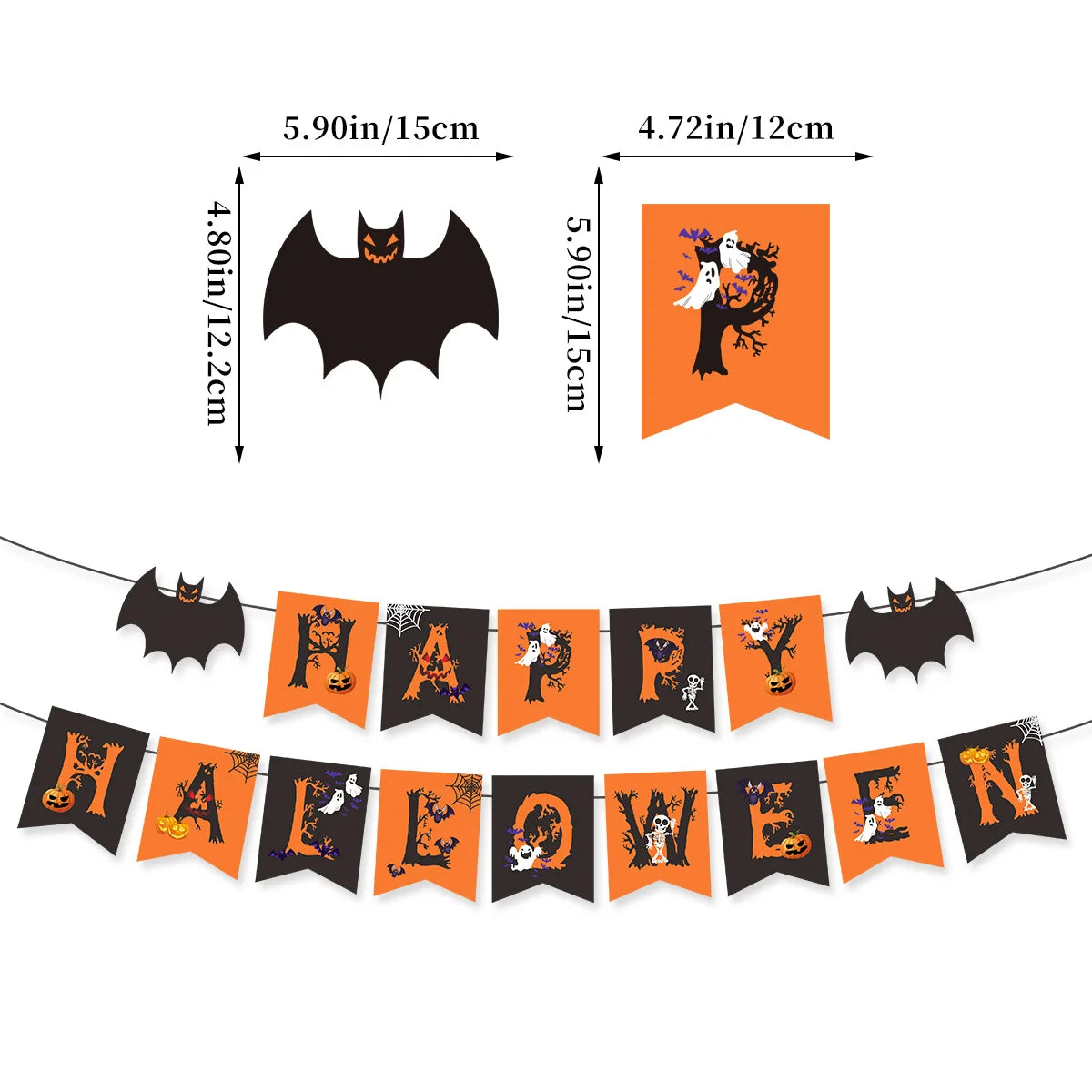 שרשרת דגלונים להאלווין – Happy Halloween, רוחות, דלעות ועוד – תמונה 2
