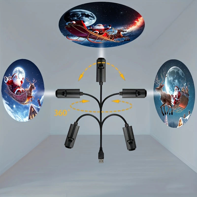 מקרן חג המולד לתקרה – סנטה במזחלת ועץ אשוח, USB – תמונה 5