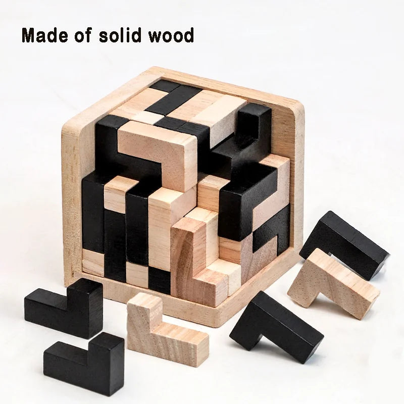 חידת קובייה מעץ – מרכיבים 3D מחלקים