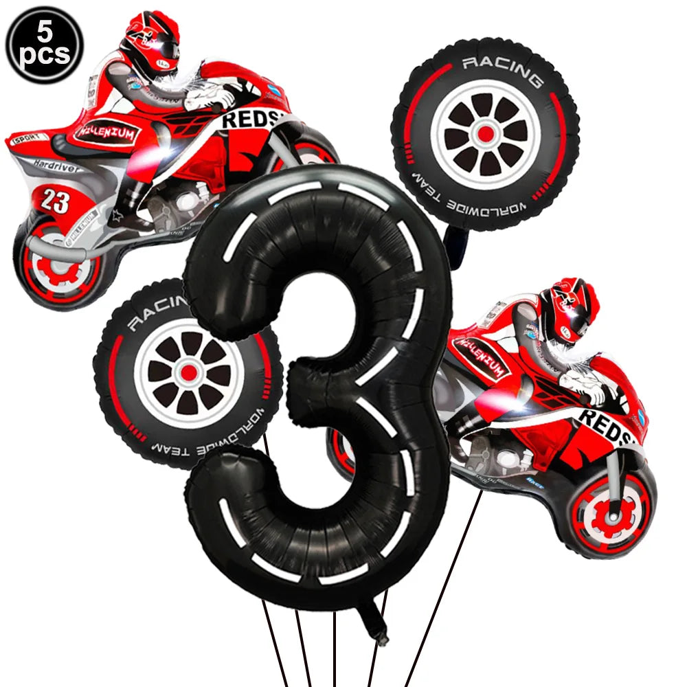 סט בלוני אופנועי מרוץ עם ספרה שחורה – 1–9 – תמונה 9