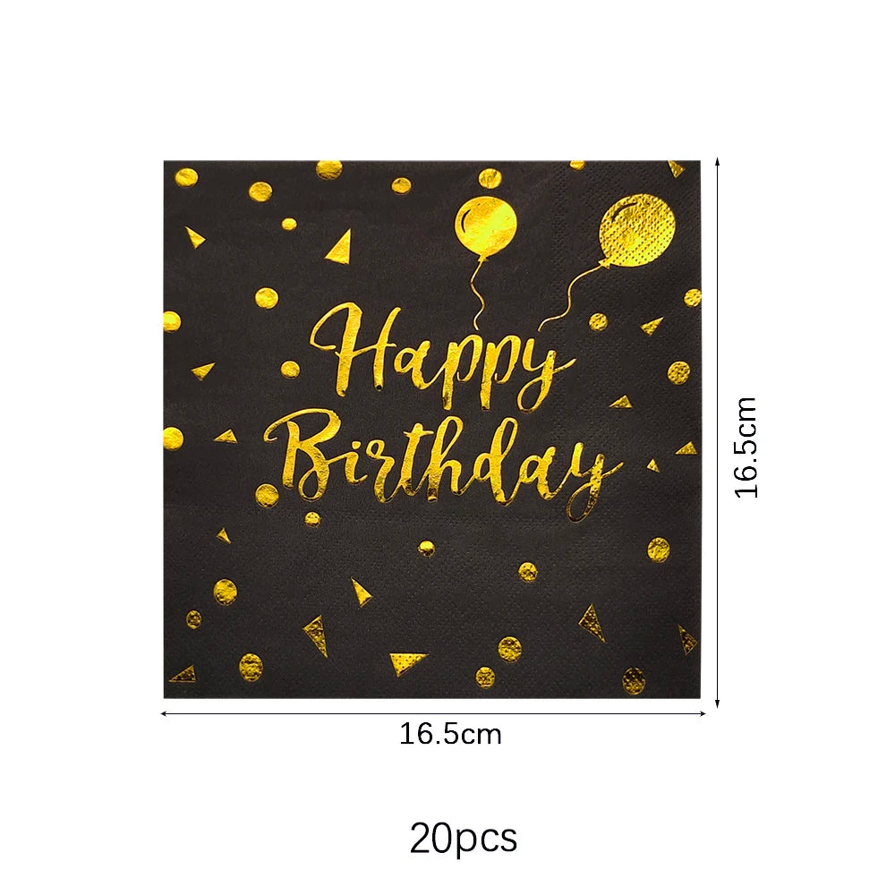 כלים חד-פעמיים שחור-זהב "Happy Birthday" – צלחות, כוסות, מפיות וסטים – תמונה 10