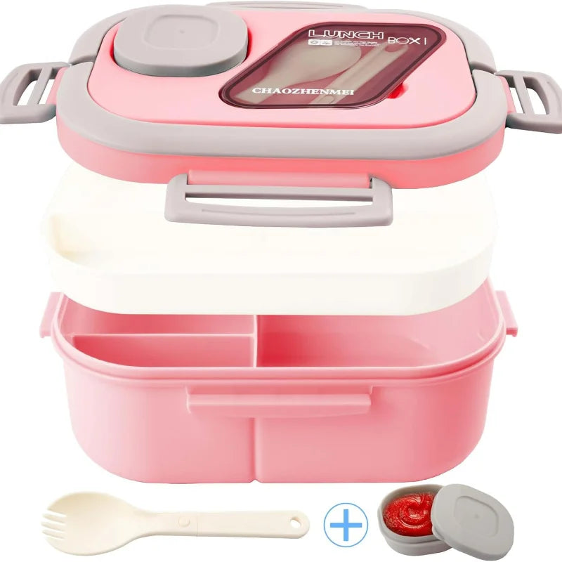 קופסת אוכל בנטו 1200 מ״ל בשתי קומות – בלי BPA, עם כף וכלי לרוטב – תמונה 7