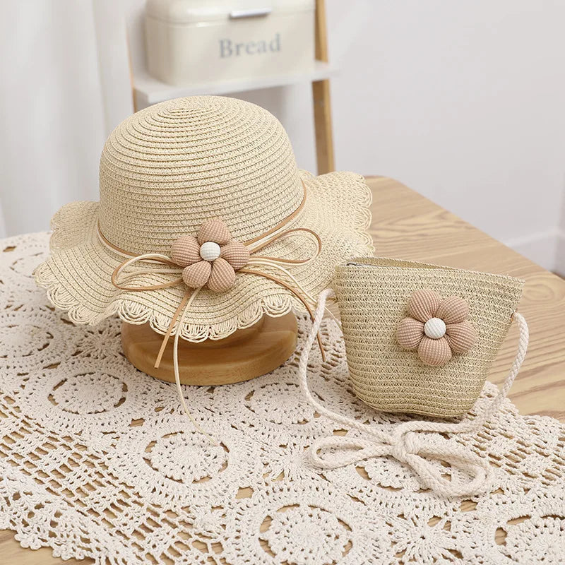 כובע קש לילדות עם תיק תואם – תמונה 10