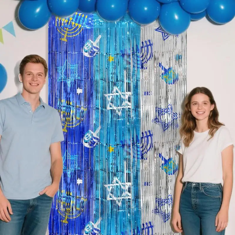 וילון גשם מנצנץ לחנוכה – רקע לצילומים בכחול וכסף, 1×2 מטר – תמונה 5
