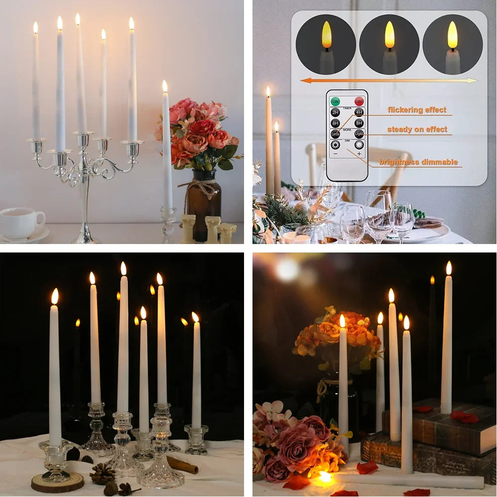 LED taper candles in holders as a Hanukkah table centerpiece