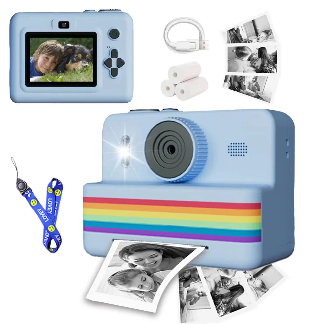 Camera with paper roll compartment open for loading