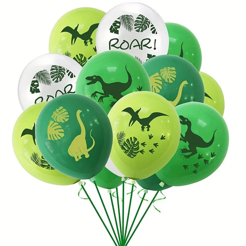 12 בלוני דינוזאורים "ROAR" בגווני ירוק