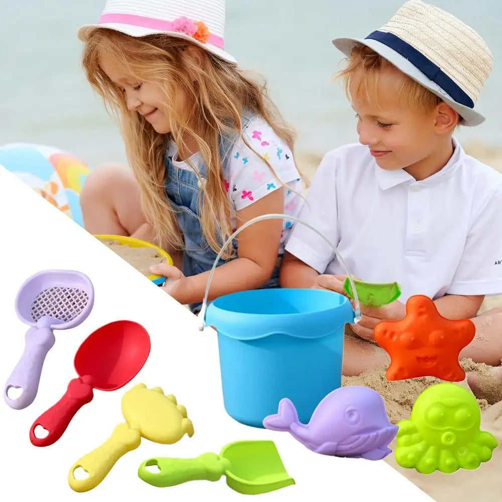 סט צעצועי חול וים מסיליקון רך – דלי, את, מגרפה ותבניות
