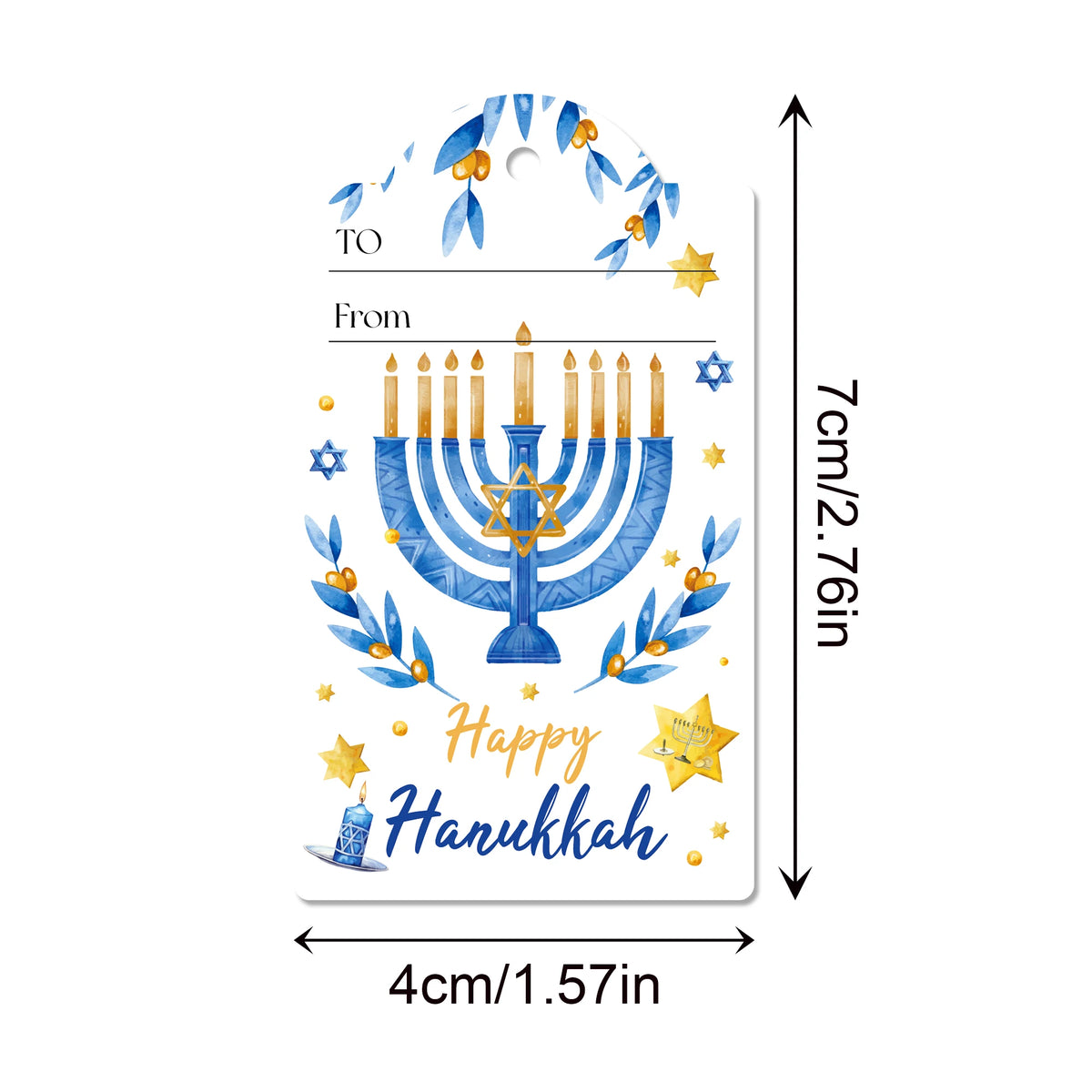 60 תגיות מתנה לחנוכה עם חוט – עיצובים בכחול וזהב – תמונה 3