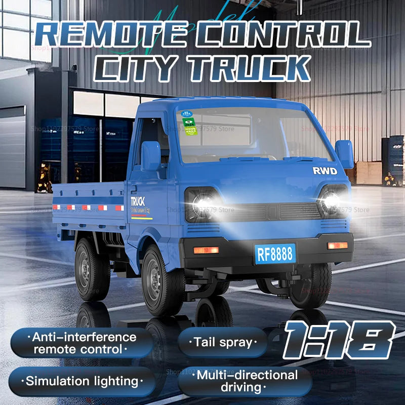 Small remote control truck with open cargo bed
