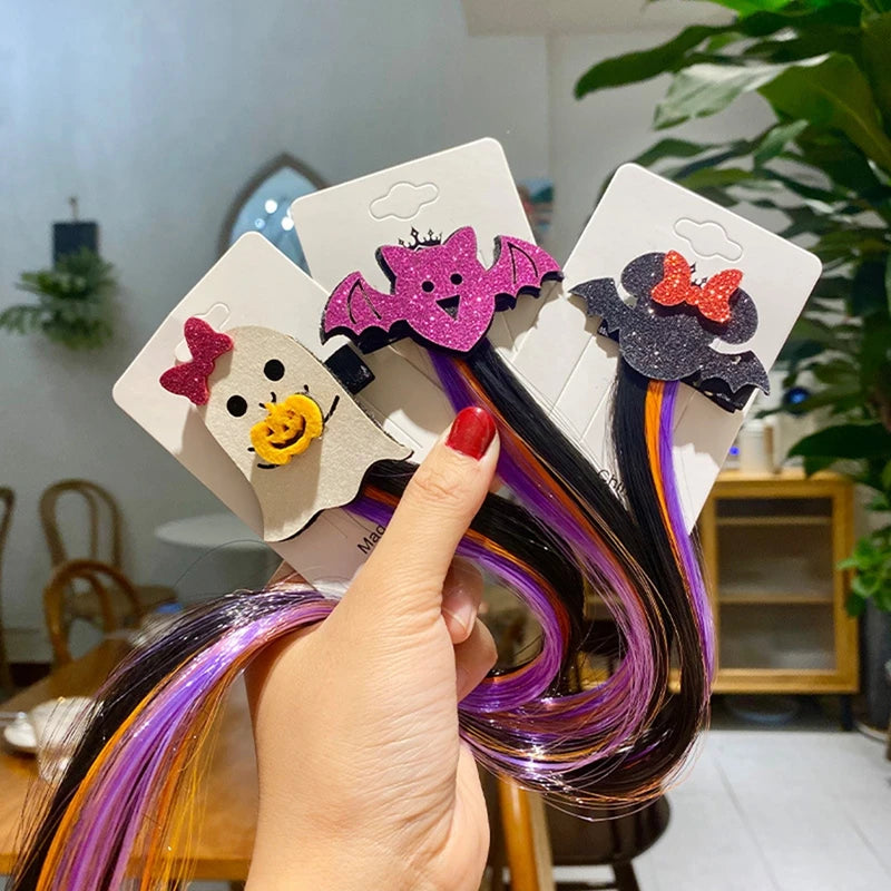 2 קליפסים לשיער עם קווצות צבעוניות להאלווין – דגמים מעורבים – תמונה 2