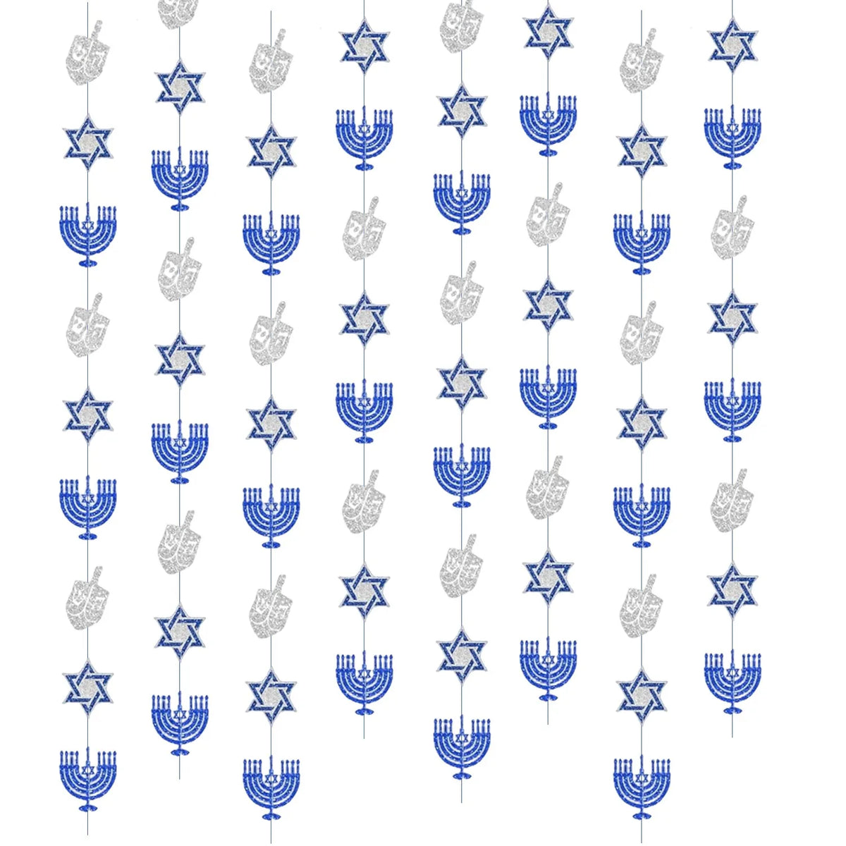שרשראות תלייה מנצנצות לחנוכה – חנוכיות, מגני דוד וסביבונים