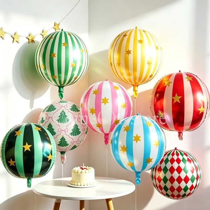 Round Christmas foil balloon 56 cm with a striped design