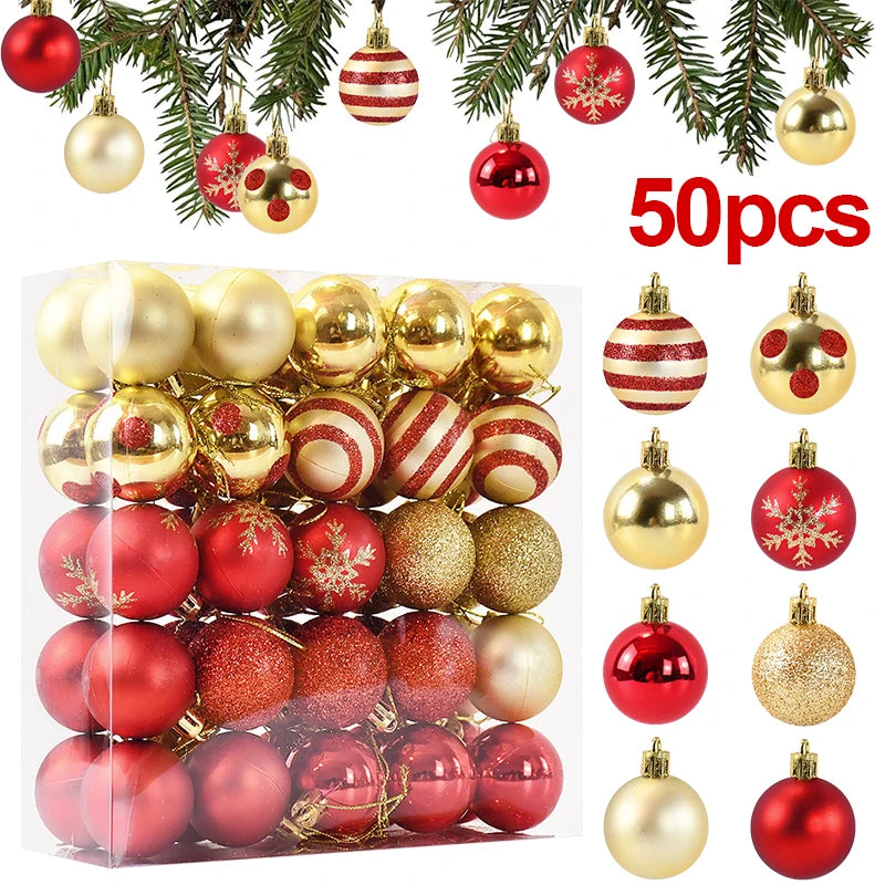 50 כדורי חג לעץ האשוח באדום וזהב – 4 ס״מ, בקופסה