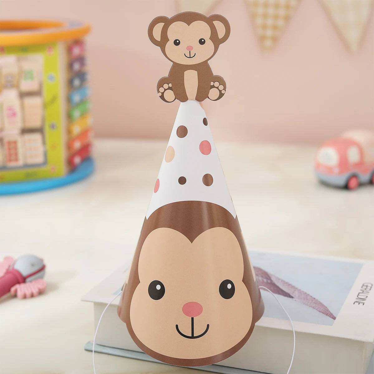 6 כובעי מסיבה של חיות הג׳ונגל ליום הולדת – אריה, נמר, קוף, זברה, ג׳ירפה ופיל – תמונה 4