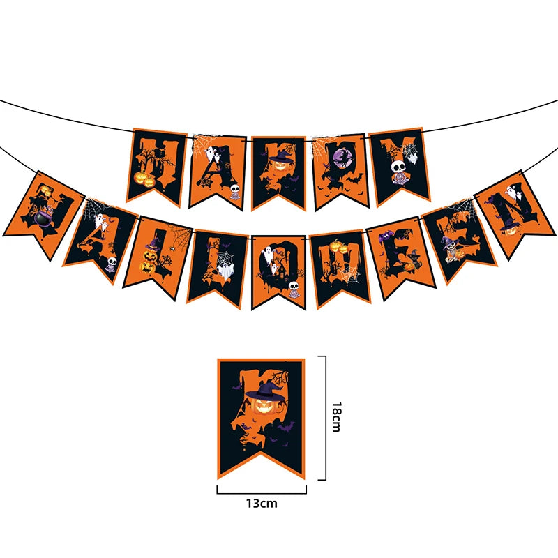 שרשרת דגלונים להאלווין – Happy Halloween, רוחות, דלעות ועוד – תמונה 4