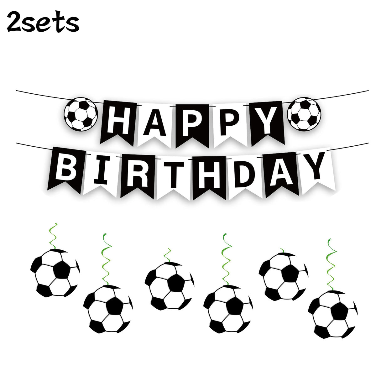קישוטי כדורגל ליום הולדת – שרשרת Happy Birthday וספירלות תלייה – תמונה 9