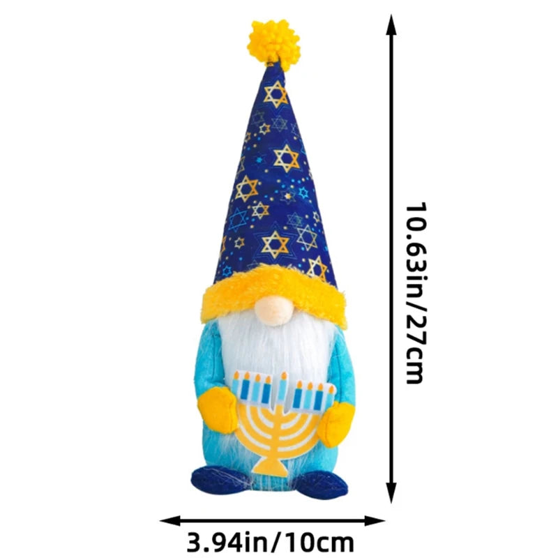 גמד חנוכה רך לקישוט – עם חנוכיה או סביבון, 27 ס״מ