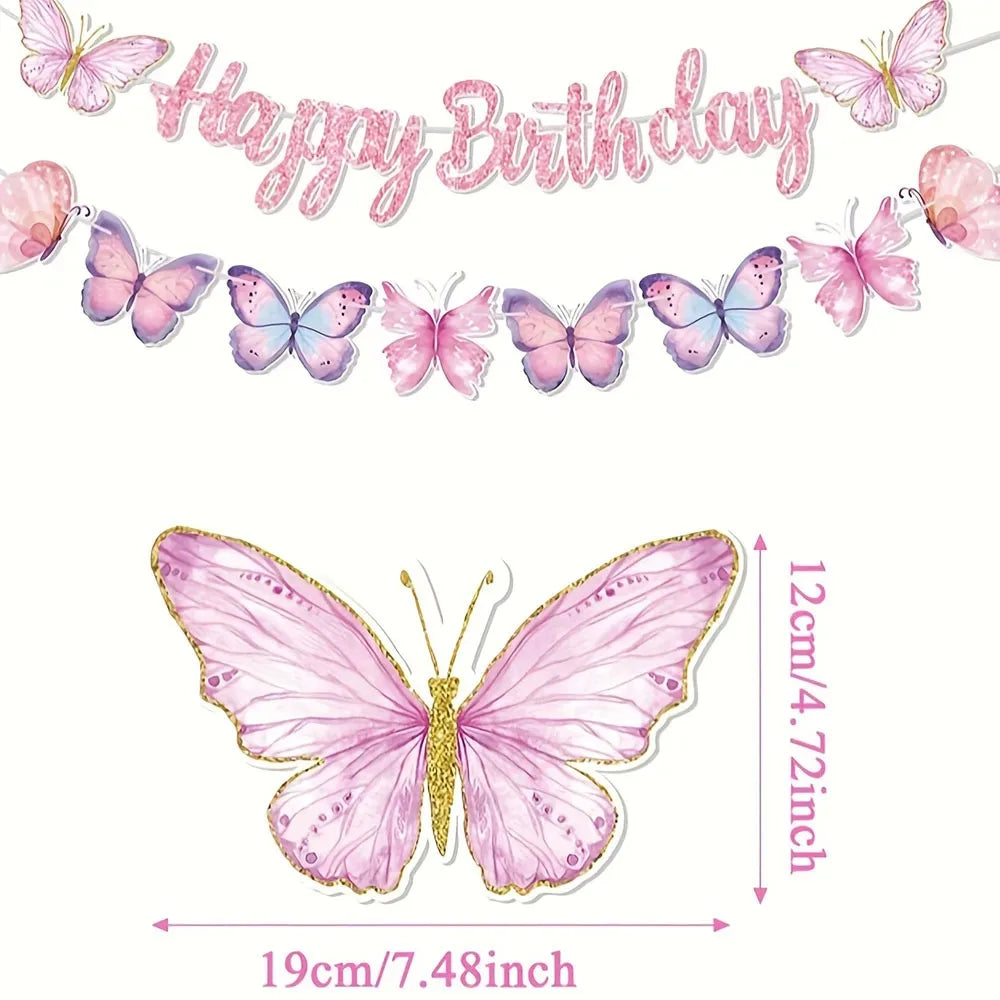 שרשרת "Happy Birthday" עם פרפרים בפסטל ורוד וסגול – תמונה 4