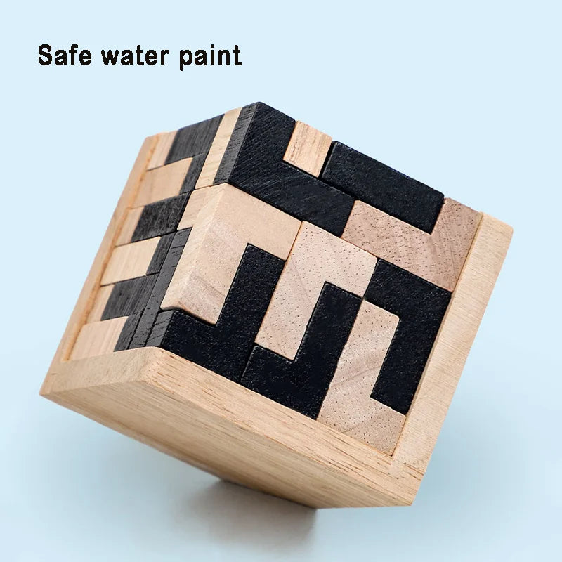 חידת קובייה מעץ – מרכיבים 3D מחלקים – תמונה 2