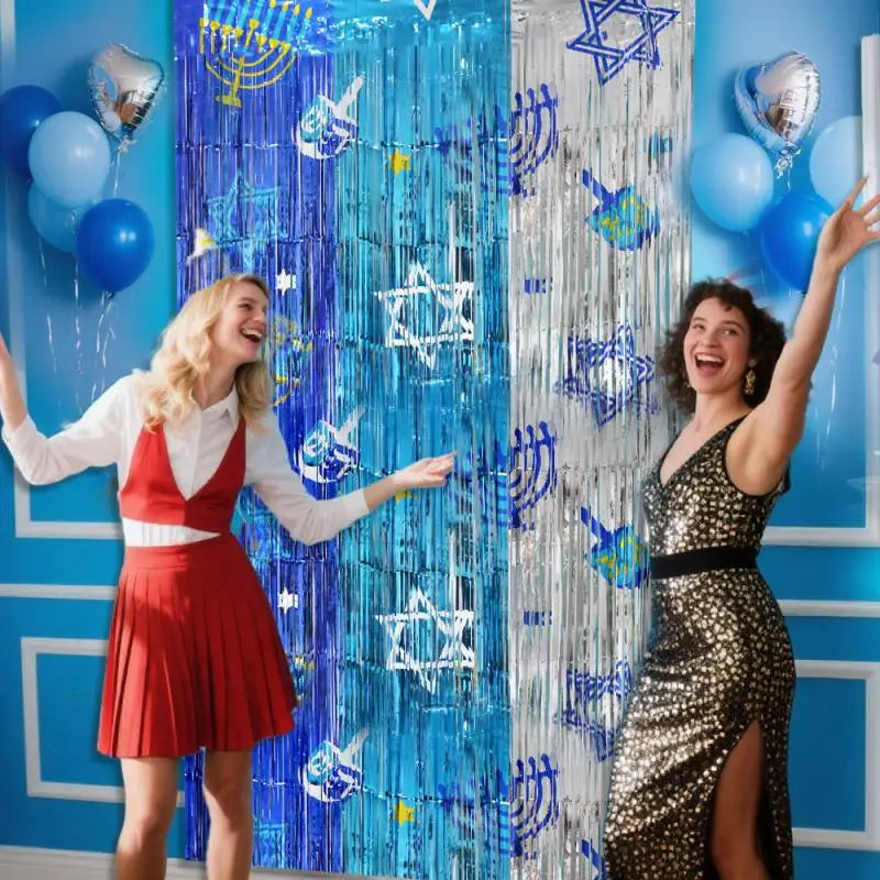וילון גשם מנצנץ לחנוכה – רקע לצילומים בכחול וכסף, 1×2 מטר – תמונה 4