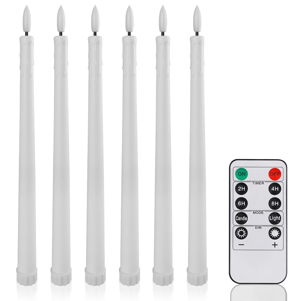 Box of six LED taper candles with remote and timer
