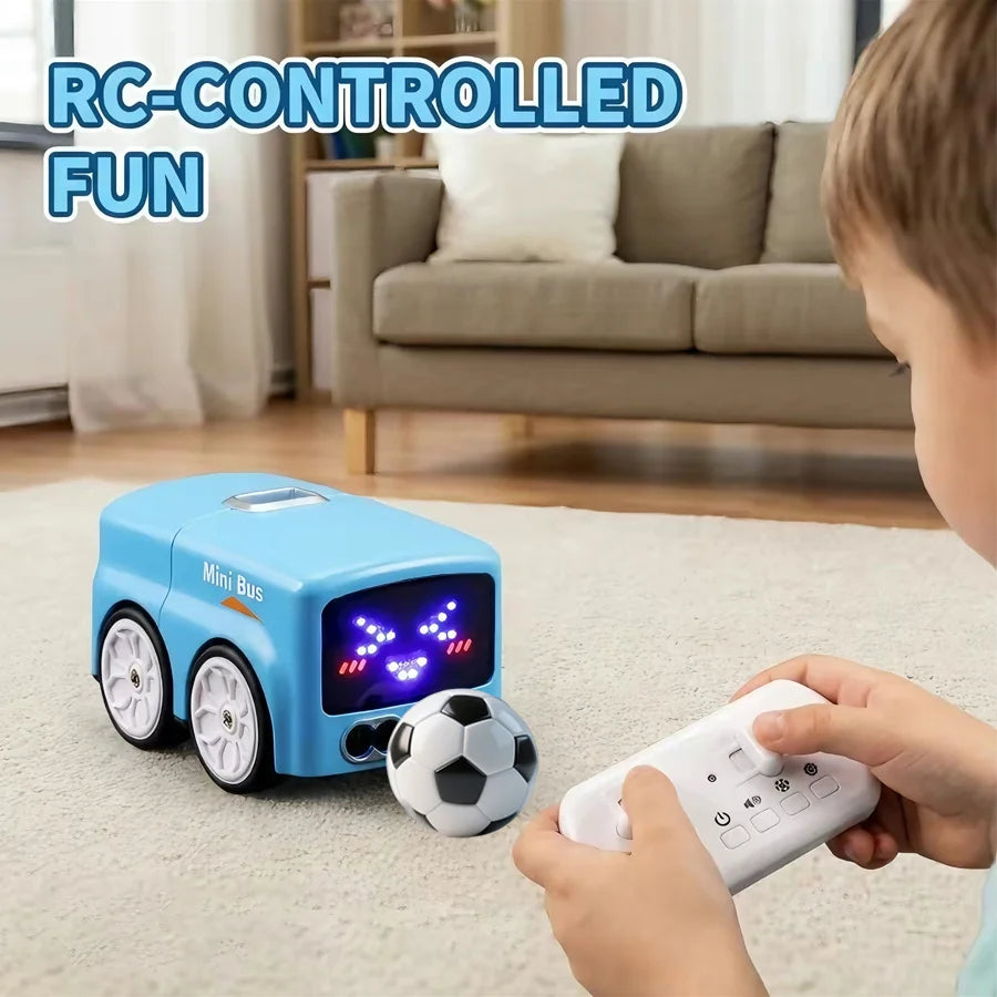 Mini bus toy in motion across the floor