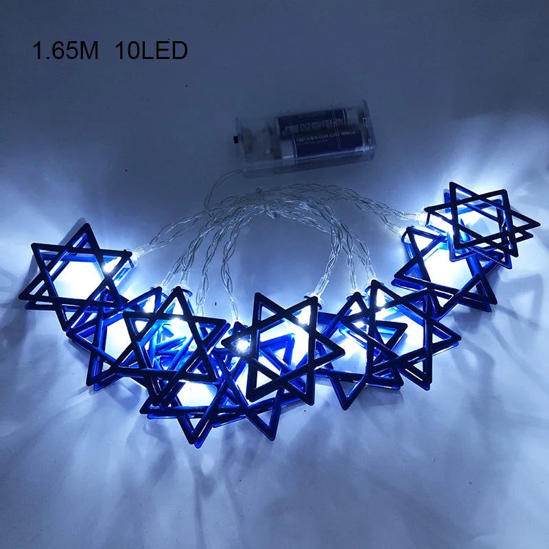 שרשרת אורות לחנוכה – מגני דוד או חנוכיות, בכחול או בזהב