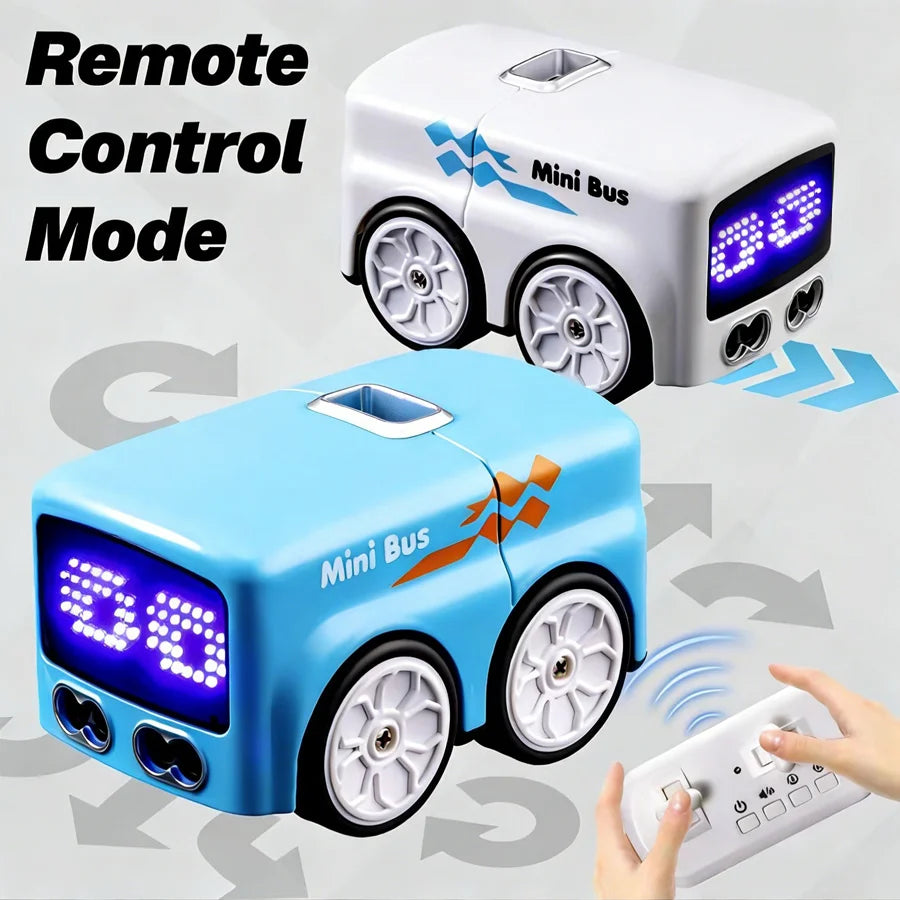 Remote control mini bus toy with a smiling face