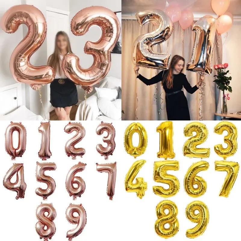 בלון ספרה ענק 100 ס״מ – רוז גולד, זהב, כסף, ורוד או כחול