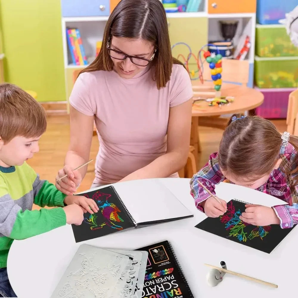 כרטיסי ציור בגירוד בצבעי הקשת – עם עט עץ – תמונה 5