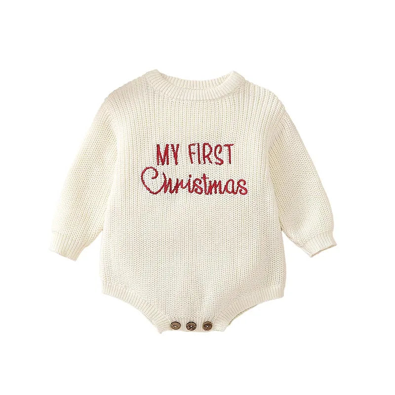 אוברול סרוג לתינוקות לחג המולד – רקמת My First Christmas, 4 צבעים