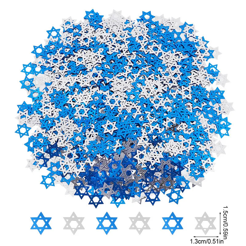 קונפטי מגני דוד לשולחן החנוכה – כחול וכסף – תמונה 4