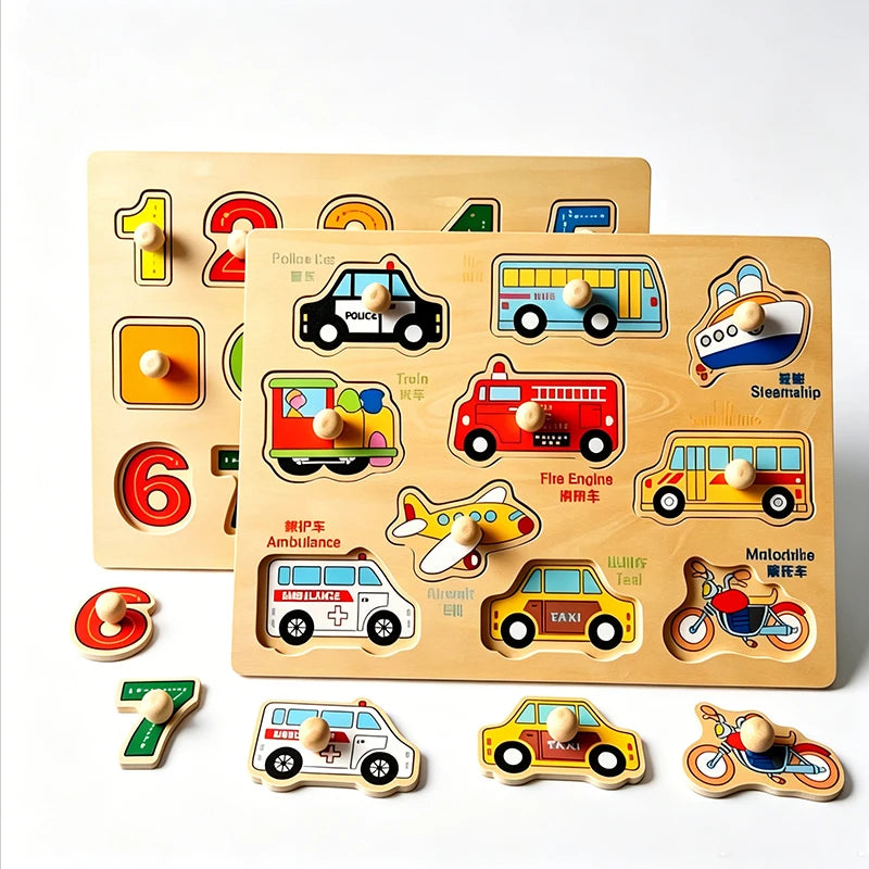 Wooden peg puzzle for toddlers with colorful animal pieces