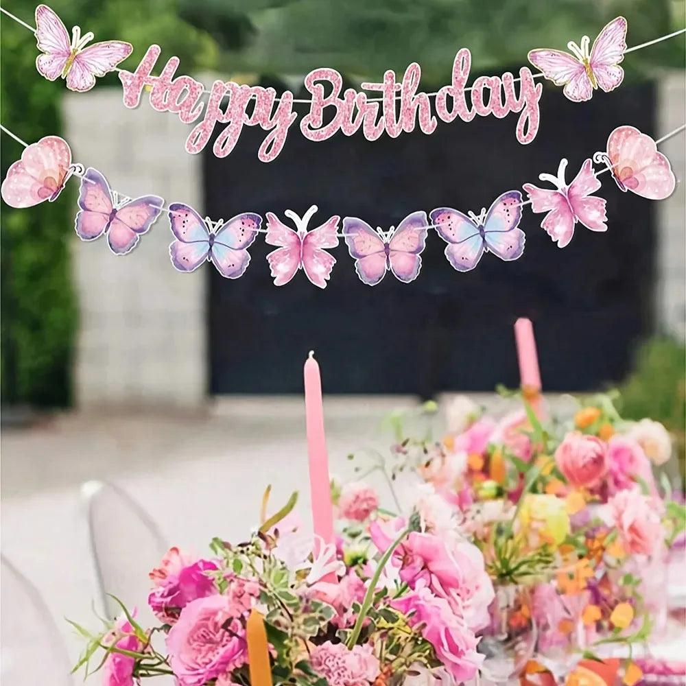 שרשרת "Happy Birthday" עם פרפרים בפסטל ורוד וסגול – תמונה 5