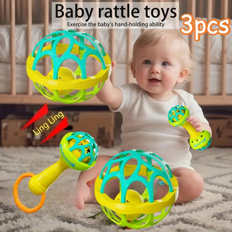 רעשנים לתינוק – כדור אחיזה, סביבון ומשקולת – תמונה 3