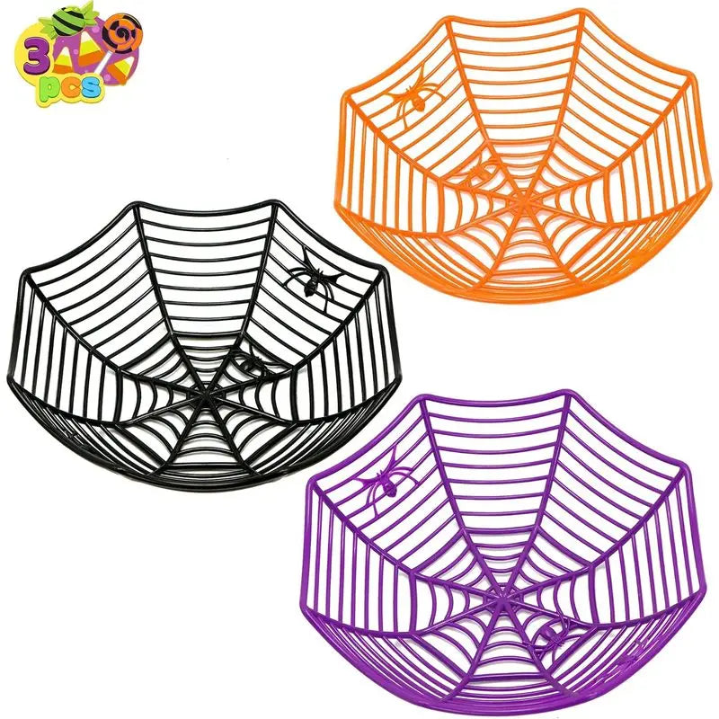 3 קערות קורי עכביש להאלווין – שחורה, כתומה וסגולה