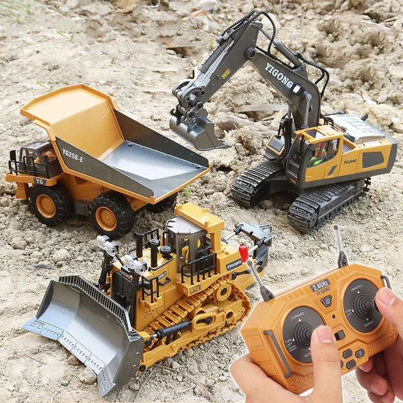 RC construction vehicles for kids: excavator, bulldozer and dump truck set