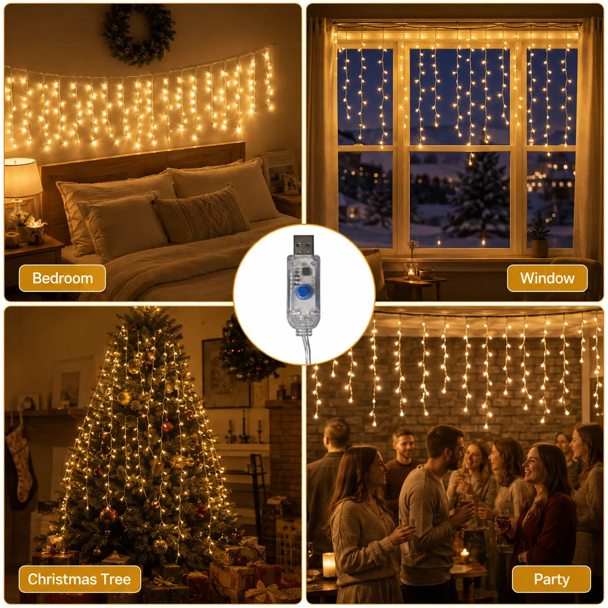 שרשרת אורות "נטיפי קרח" לסילבסטר – USB, 6 או 10 מטר – תמונה 5